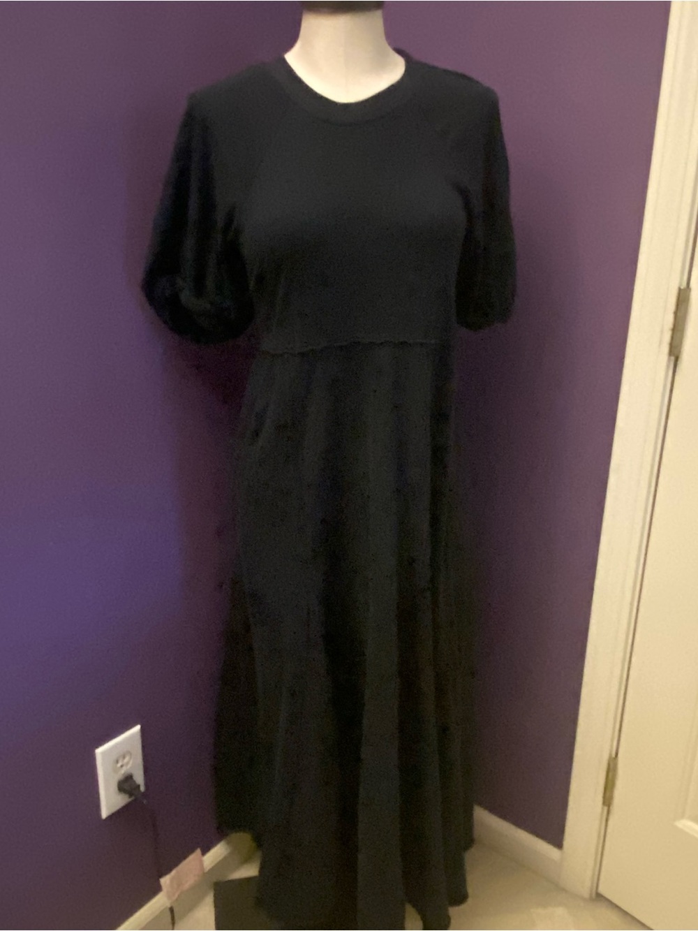 Free People Free-Est Black Maxi Dress Small Cotton Puff Sleeve Tiered Boho